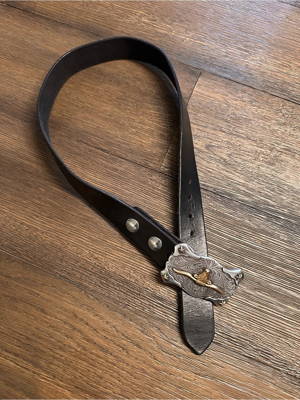 Kids Youth Black Leather Western Belt & Buckle